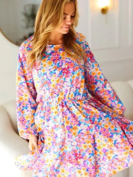 Boutique Floral Print Long Sleeve Dress - Image 2