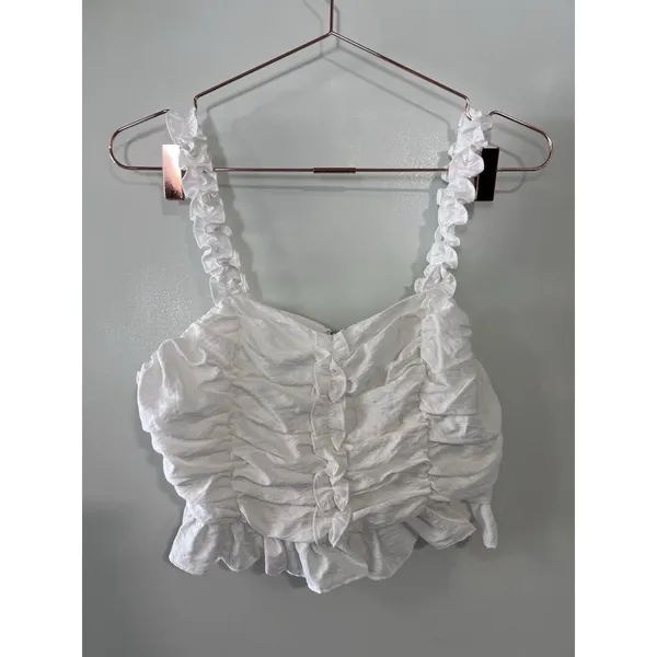 Endless Rose Women's Ruffled Ruched Cropped Top White‎ Size S NWT - Image 4