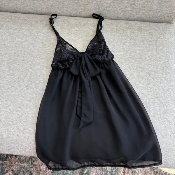 Bluebella Babydoll Top Small Black Sheer Lace Bow Romantic Coquette Lingerie - Image 4