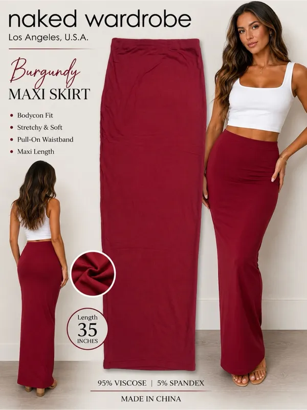 Naked Wardrobe Burgundy Bodycon Maxi Skirt Size Medium - Image 6
