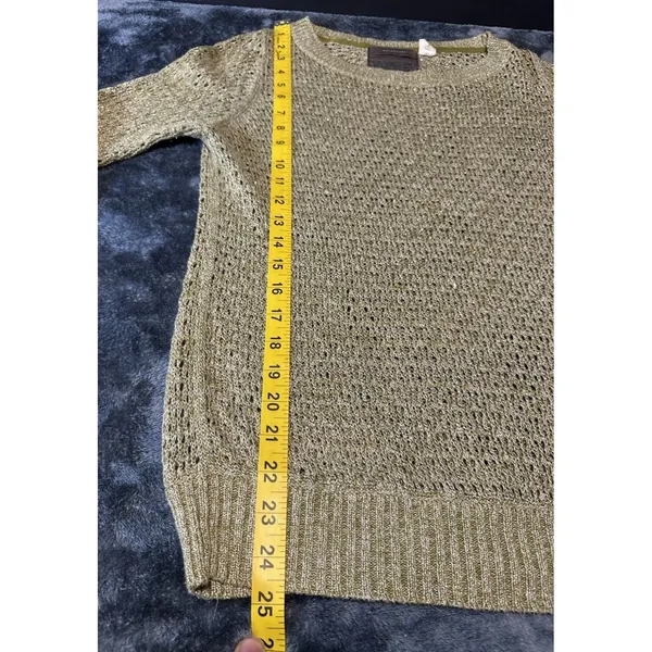 Guinevere Anthropologie Hemp Blend Open Knit Sweater Olive Gold Metallic Medium - Image 4