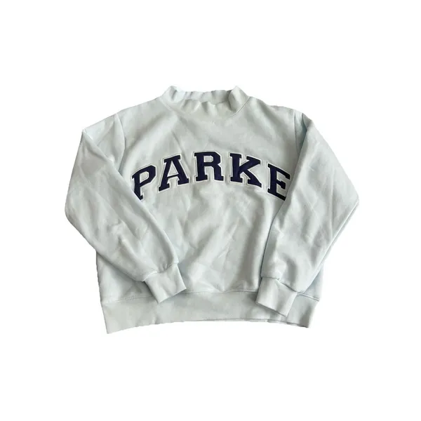 Parke Hometown Varsity Mockneck Sweatshirt Cloud Blue S/M Fleece Sold Out - Image 2