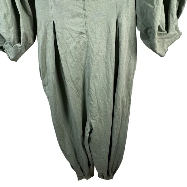 Free People Lotta Love Romper XS Sage Green Puff Sleeve Pleated Reversible Boho - Image 6
