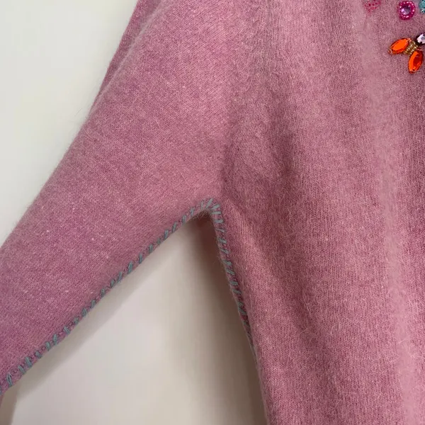Free People Pink Embroidered Cardigan Sweater Womens Medium New Lilac - Image 6