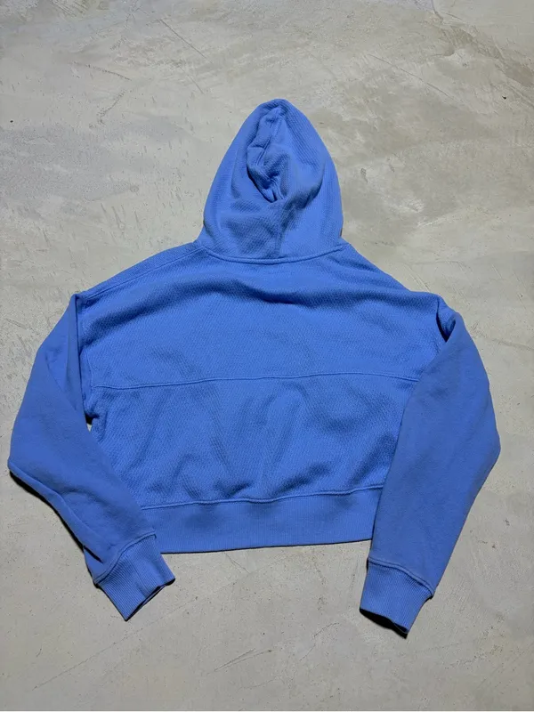 aerie Blue Cropped Hoodie with White Drawstrings small - Image 6