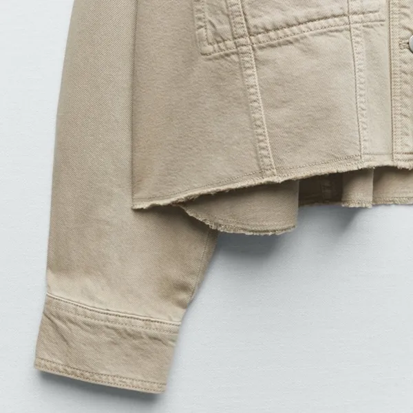 NWT‎ Zara Piercing Cropped Overshirt Jacket in Taupe Size Extra Large - Image 7
