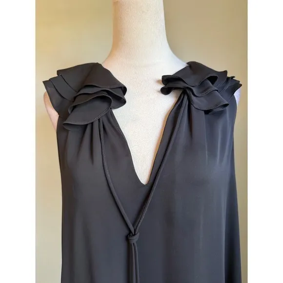 Amanda Uprichard Black Ruffle V-Neck‎ Sleeveless Shift Mini Dress Small classic - Image 4
