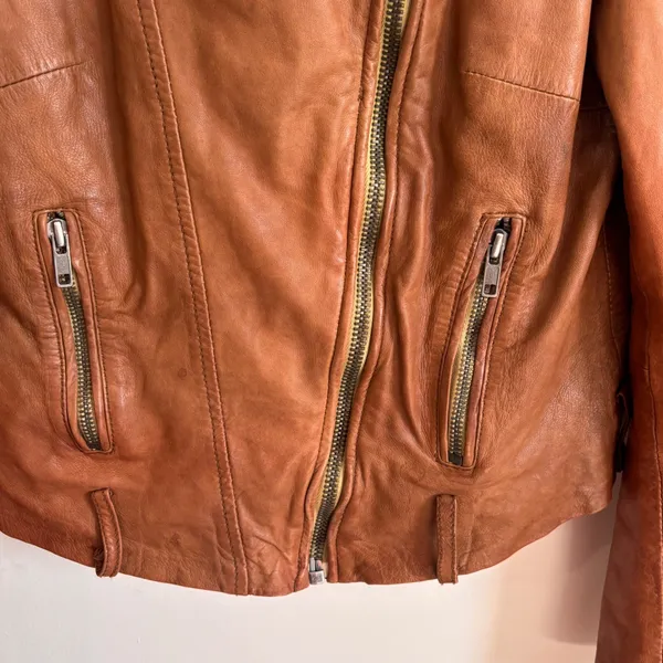 Muubaa Womens Tan Brown 100% Lamb Leather Biker Motorcycle Jacket Size US 4 UK 8 - Image 4
