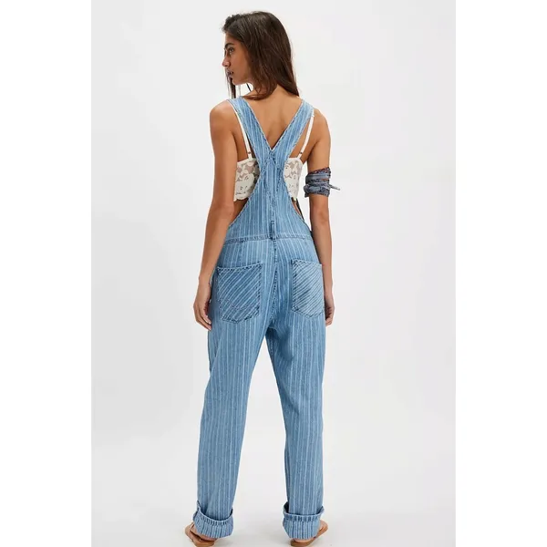 Free People XL Ziggy Striped Overalls in Beachcomber Railroad Bohemian Coastal - Image 3