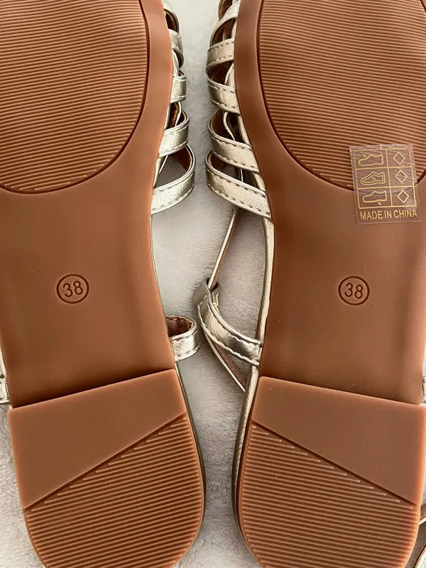 Gold Flat Strappy Sandals Size 7 - Image 6