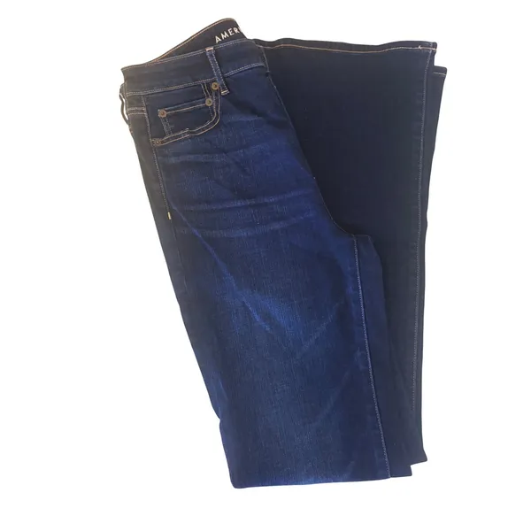American Eagle Flare Jeans Womens 8 Long Blue Excellent Super Hi-Rise Stretch - Image 11