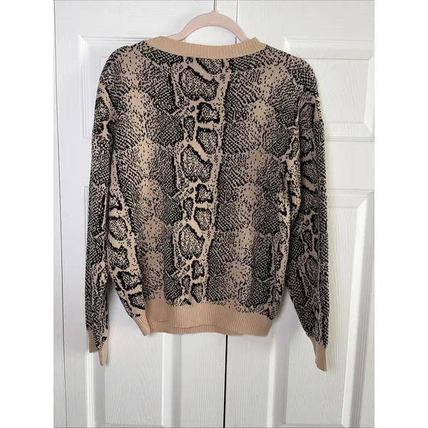 Day & Night Snakeskin Crewneck Sweater Womens Size L Tan Black Animal Print - Image 5