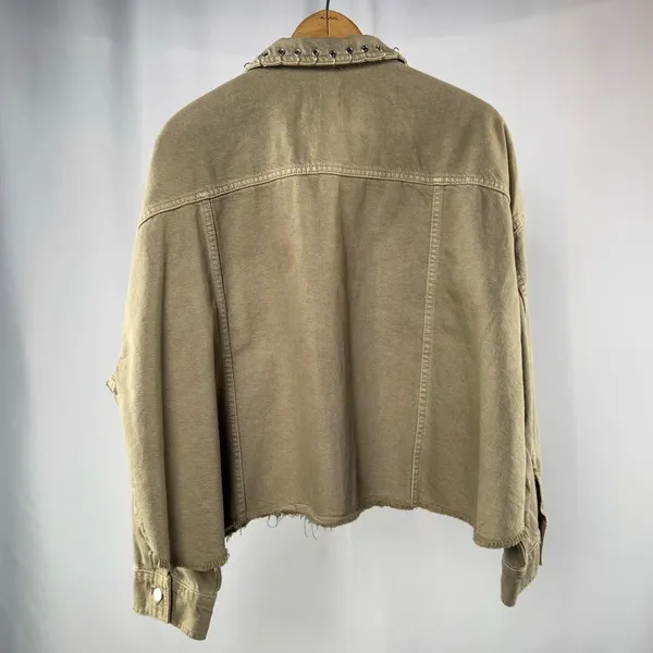 NWT‎ Zara Piercing Cropped Overshirt Jacket in Taupe Size Extra Large - Image 11