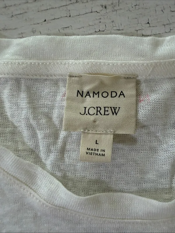 J. Crew White Short-Sleeve Namoda Linen Tee Size Large - Image 3