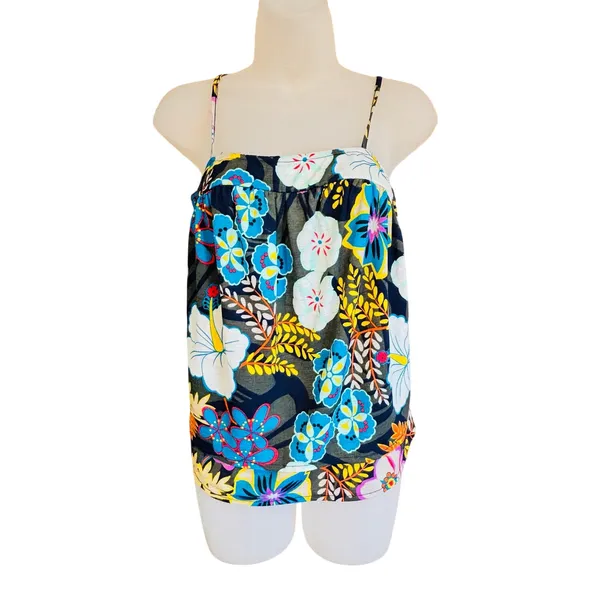 Rachel Roy Rikki Tropical Midnight Combo tiered camisole tank top blouse sz M - Image 4