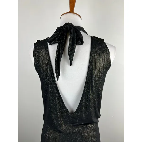 Veronica M Black‎ Gold Lurex Sparkle Mock Neck Backless Draped Cocktail Dress XS - Image 10