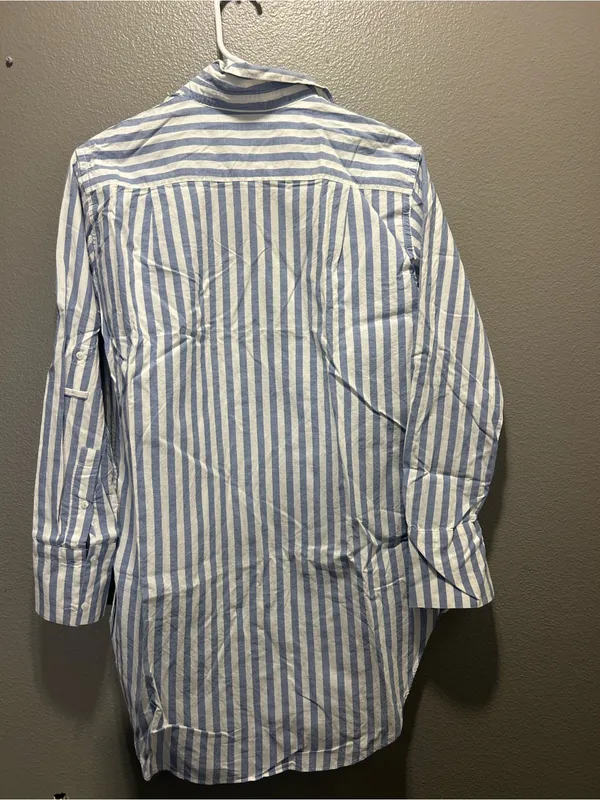 Zara Trafaluc Blue White Striped Button Down Tunic Shirt Womens Extra Small XS - Image 2