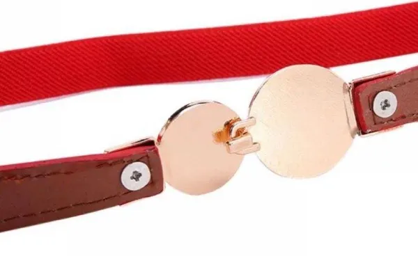 Red & gold pearl‎ belt Imitation Pearl Pair Buckle Thin Belt Monochrome Elastic - Image 12
