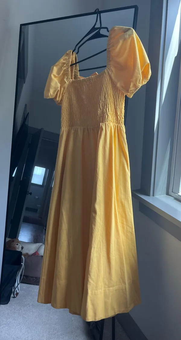 ASTR The Label Bow Detail Smock Bodice Dress in Mustard - Image 4