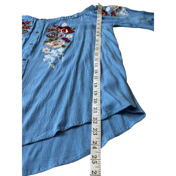 Umgee Blue Floral Embroidered‎ Off The Shoulder Bell Sleeve Blouse XL WG0914 - Image 9