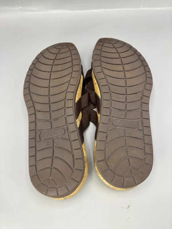Crocs Edie Slide Sandals Women 9 Brown Stretch Criss Cross Straps Beach Slip On - Image 6