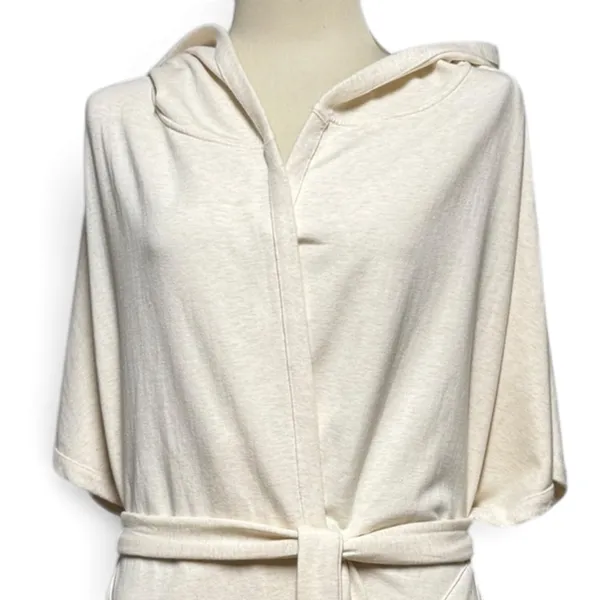 DKNY Plush Fleece Hooded Lounge Robe Oatmeal Cream Beige Tan L / XL - Image 2