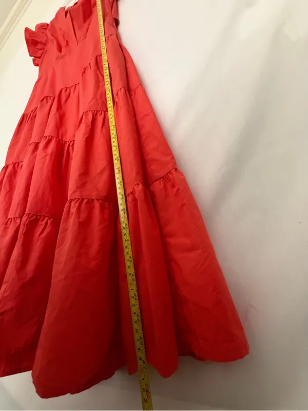 Entro Tiered Midi Dress Large Red Orange Ruffle Sleeve Back Cutout NWOT(A906) - Image 6