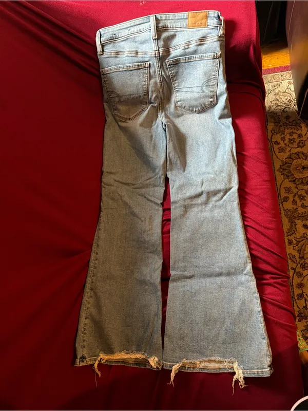 American Eagle Outfitters Light Blue Distressed Wide Leg Jeans - Image 2