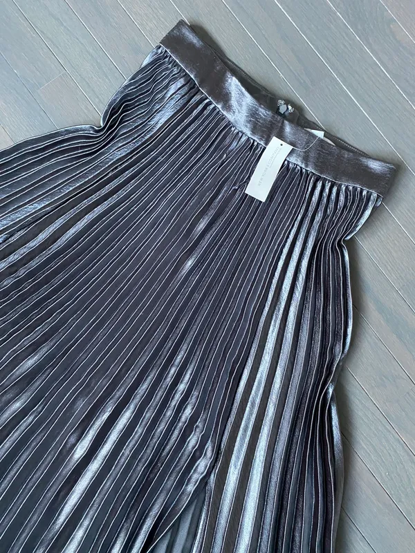 New York And Company Pleated Maxi Skirt In Carlson Grey Metalic NWT Skirt - Image 5