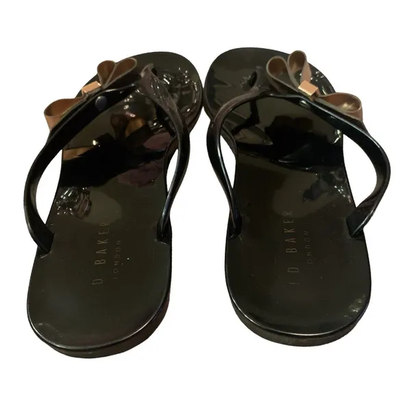 Ted Baker Women's Black Jelly Flip Flops Sandals Bow Detail Sz: 9/40 Summer - Image 3