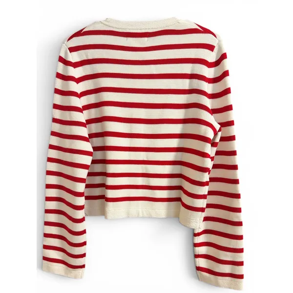 Urban Revivo Striped Cardigan Red White Gold Button Crew Neck‎ Knit Sweater - Image 4