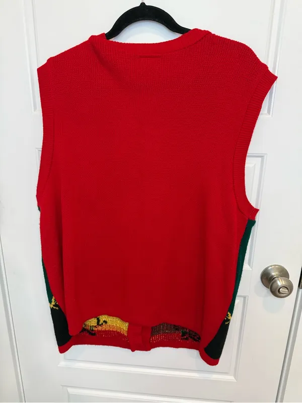 STYLE STUDIO Ugly Christmas Sweater Vest Size Large Snowman Print Button Up VTG - Image 2