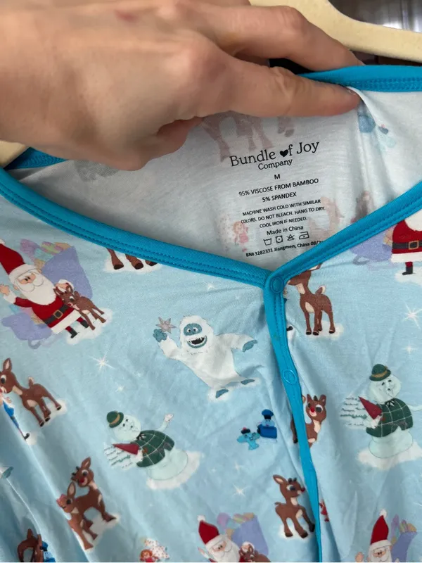 Bamboo Christmas pajamas shirt top short sleeve henley Rudolph santa reindeer - Image 2