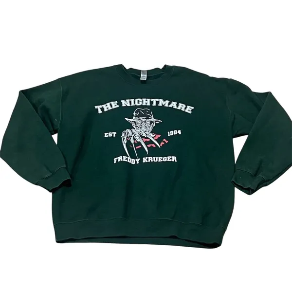 Gildan Freddy Krueger Graphic Crewneck Sweatshirt Unisex L Green Horror Theme - Image 3