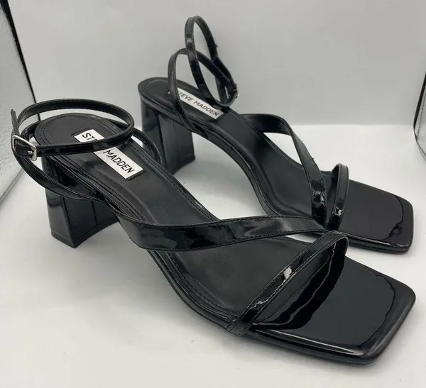 Steve Madden black patent leather strappy block heel sandals women Size 9.5M - Image 3
