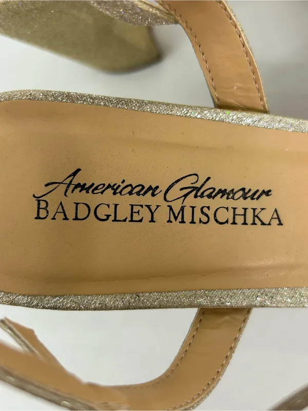 Badgley Mischka American Glamour Xandra Block Heels Champagne Glitter Size 8.5 - Image 8