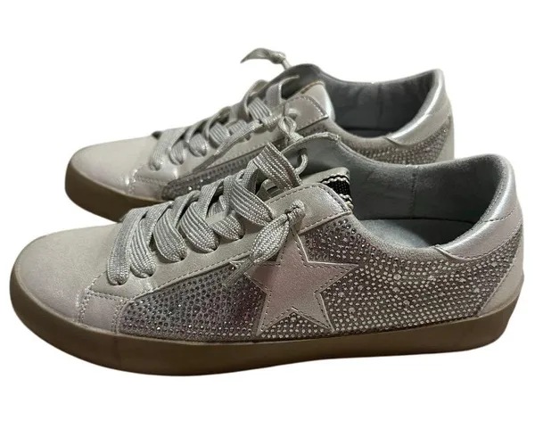 Shu Shop Paula Sneakers Women's Size 6.5 Ice Silver Rhinestone Bling Lace Up - Image 2