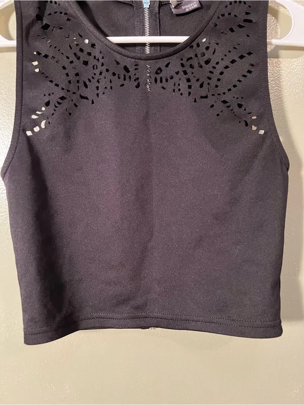 Sparkle & Fade Women's Size Medium Laser Cut Crop Top Black Zip Back High Neck - Image 4