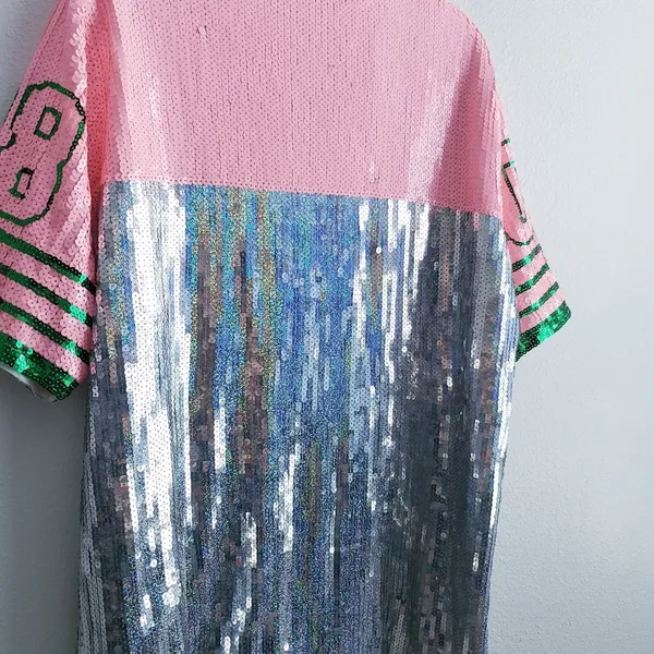 Sequin Jersey Graphic Short Sleeve Shirt Dress - Image 7