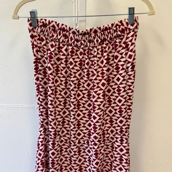 Mekong Burgundy Geometric Diamond Print Strapless Maxi‎ Dress One Size OS Boho - Image 5