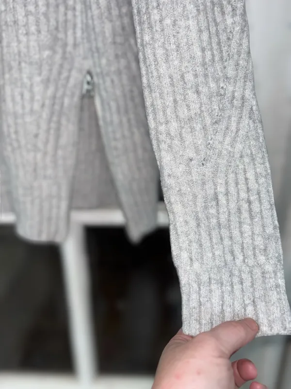 Abercrombie & Fitch Women's Small Oatmeal Wool Blend Mockneck Sweater Dual Zip - Image 5