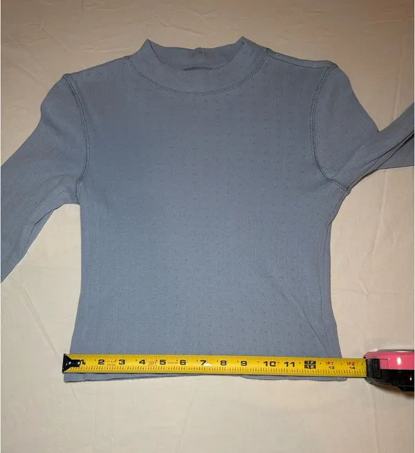 American Eagle Light Blue Pointelle Mock Neck Crop Long Sleeve Size Medium EUC - Image 7