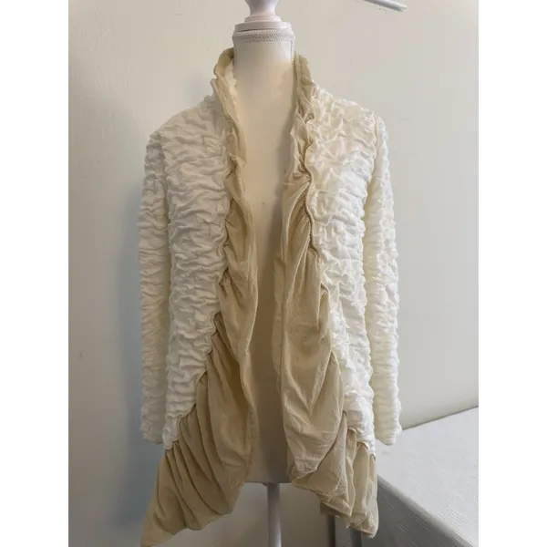 VTG Y2K Pete USA Ruche Ruffled Ivory Cardigan‎ Lagenlook Boho Festival Pirate XL - Image 2