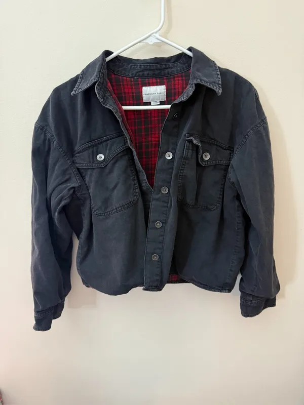 American Eagle Black and Red Flannel Jacket  - Image 2
