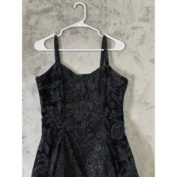 Vintage Y2K Black Glitter Floral Dress Fairy‎ Grunge Party Prom Whimsigoth Small - Image 2