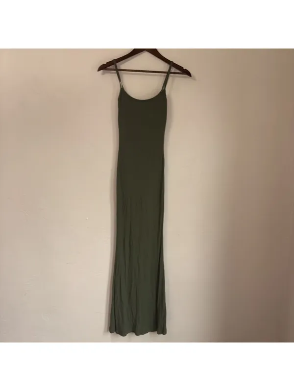 Popilush Shaping Maxi Dress Size XS Olive Green Square Neck Sleeveless - Image 3