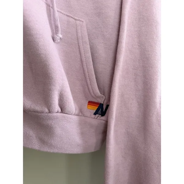 Aviator Nation 5 Stripe‎ Cropped Zip Hoodie Relaxed Mauve/White Neon Size XS - Image 7