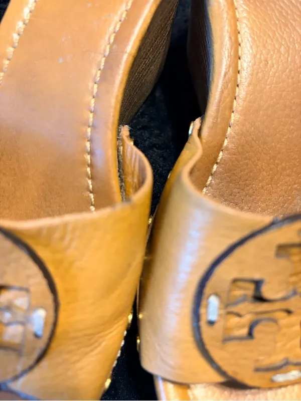 Tory Burch Cognac Leather Logo Slide Mules - Image 4