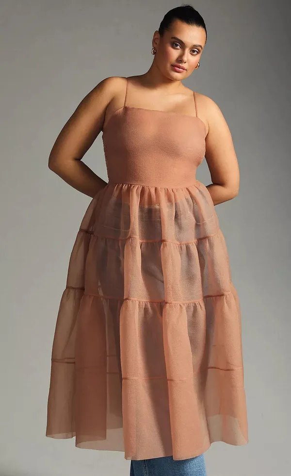 Anthropologie X OhSevenDays Tiered Sheer Midi Dress - Image 8
