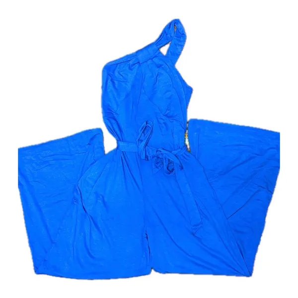 NWT Royal Blue One Shoulder Belted Wide Leg Jumpsuit Romper Small - Image 4